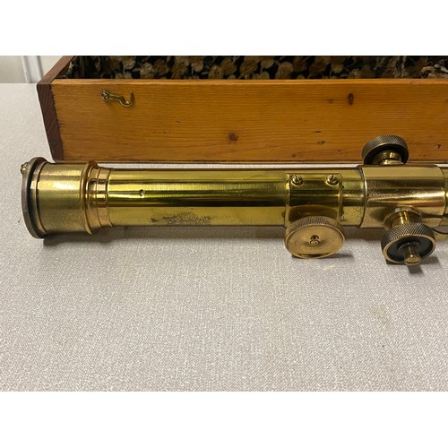83 - Antique brass telescope by J.Hicks of Hatton Garden London in fitted wooden case.