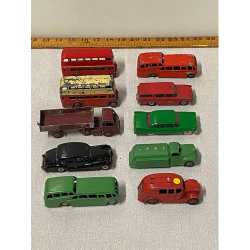 96 - Collection of 10 play-worn Dinky cars, buses and trucks.
