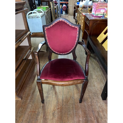 101 - Mahogany shield-back chair with red velvet upholstery