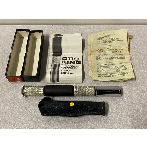 107 - 1971 Otis King Model K cylindrical slide rule calculator & leather sheath with original box and inst... 