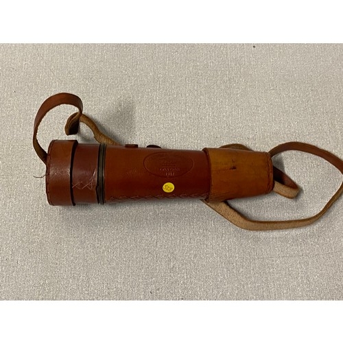 109 - Kelvin & Hughes Marine Brass & Leather 3 pull Telescope with leather cover.