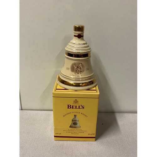 124 - Boxed Bells Scotch whisky decanter - Lucky Thirteen Christmas 2006.