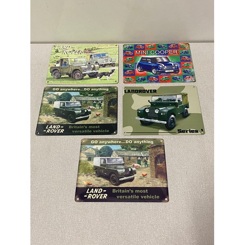 143 - 5 x metal signs - Land Rover and mini cooper.
20cm x 15cm