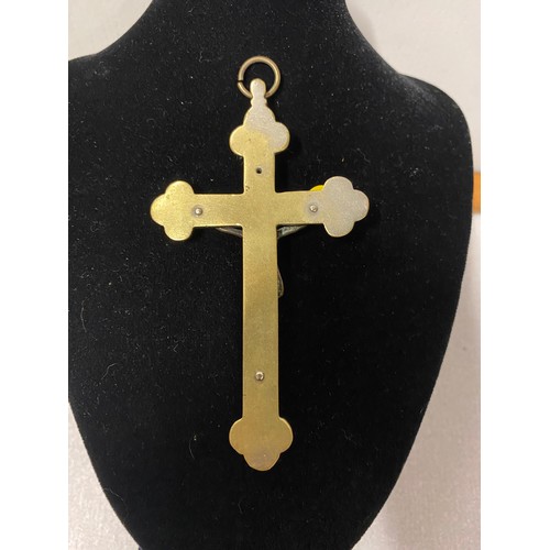 178 - Vintage ebony inlay nickel and brass crucifix.