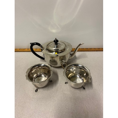 silver plated teapot sugar & cream