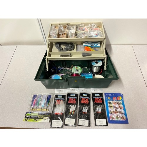 17 - Fishing tackle box and contents to include new lures and flies etc.