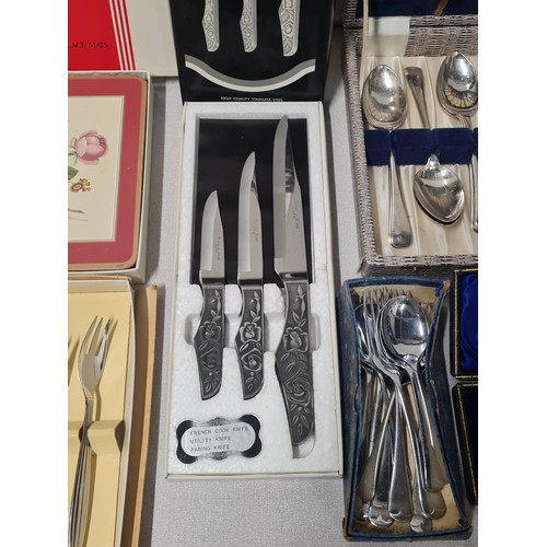 358 - Large selection of vintage boxed cutlery and table mats etc.