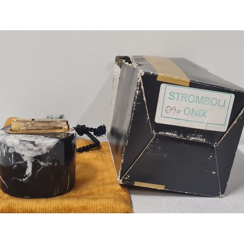 2 - Vintage Silver Match onyx table lighter with original box, bag and pamphlet.