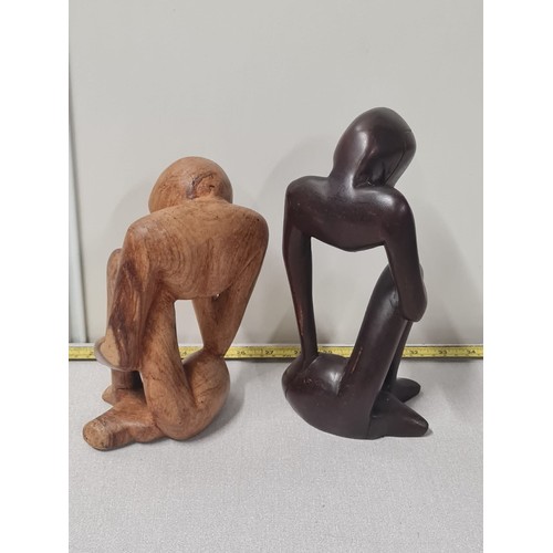 8 - Pair of wooden thoughtful Man/thinker statues.
Tallest 24cm