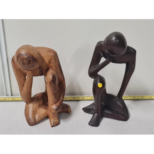 8 - Pair of wooden thoughtful Man/thinker statues.
Tallest 24cm