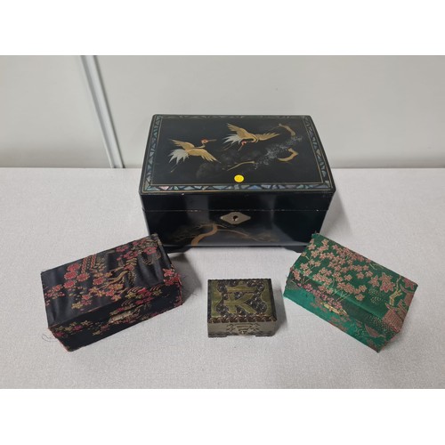 1 - Vintage Annie Laurie lacquered musical jewellery box with mother of pearl inlay along with 2 sets of... 