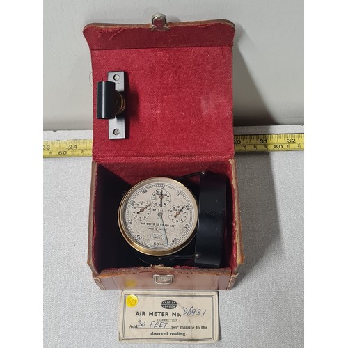 215 - Vintage Casella London Anemometer air meter (missing glass) comes with leather case.