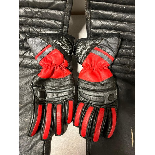 116 - Pair of Sportex Leather Salopettes and leather biker gloves.