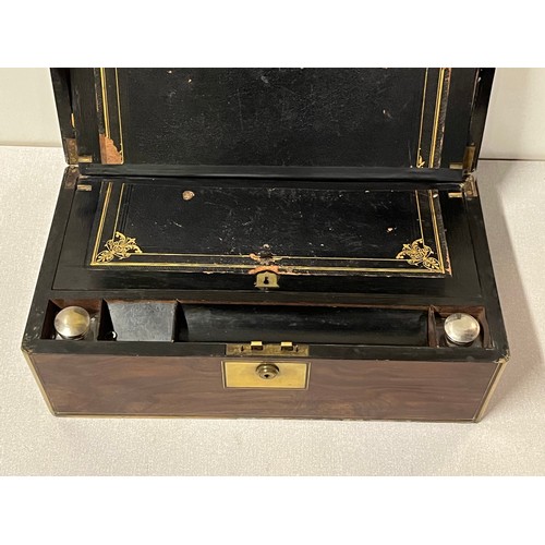 117 - Antique wooden writing slope with brass inlay -Bowling club Presidents prize dated 1900. Needs atten... 