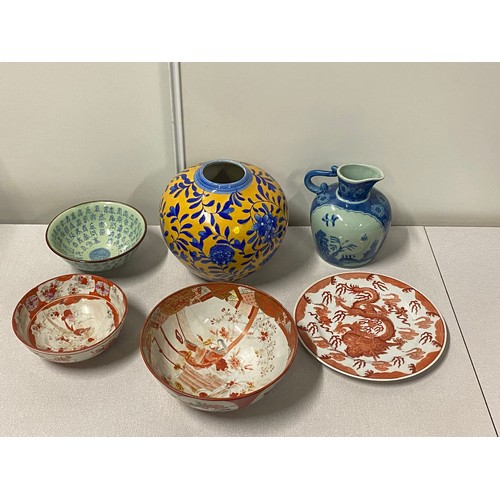 373 - Selection of Oriental ware to include Japanese Kutani bowls and plate.