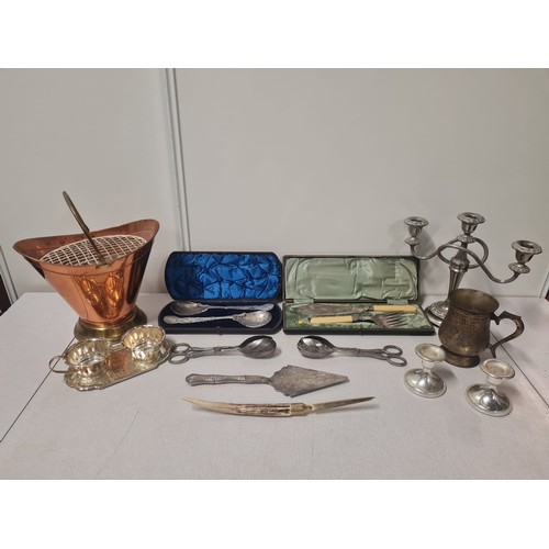 315 - Selection of vintage cutlery and metal ware along with antler handled letter opener.