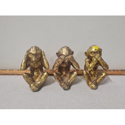 318 - 3 resin wise monkey ornaments.