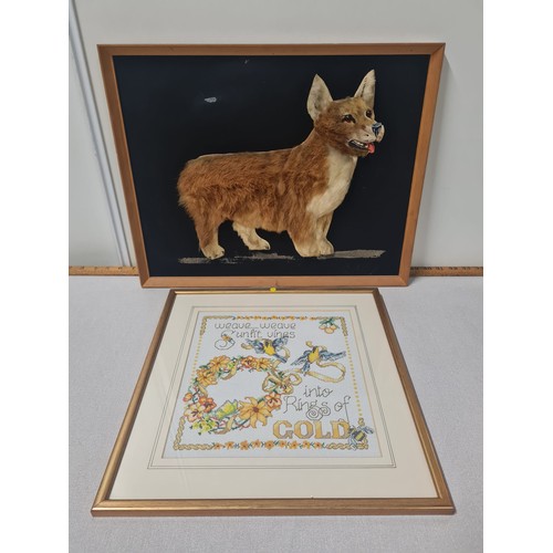 451 - Vintage dog pic with real fur and embroidered pic.