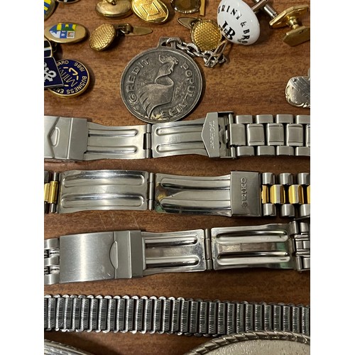 120 - Selection of cufflinks, watch straps and 2 equestrian blet buckles.