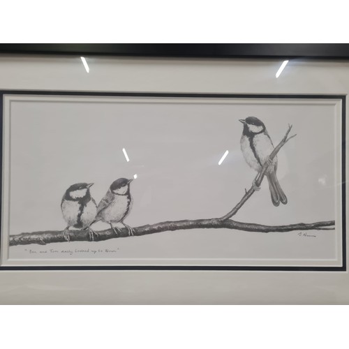 219 - Pair of Original Graphite drawings of Funny birds by Scottish Artist Susy Nimmo. Framed and signed.
... 