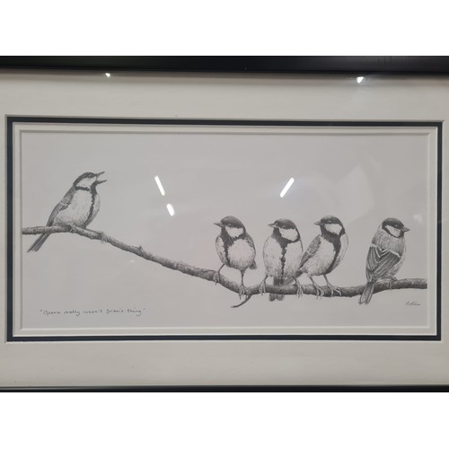 219 - Pair of Original Graphite drawings of Funny birds by Scottish Artist Susy Nimmo. Framed and signed.
... 