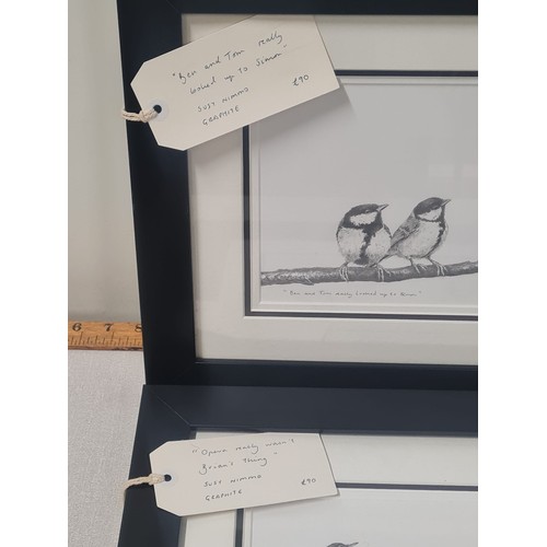 219 - Pair of Original Graphite drawings of Funny birds by Scottish Artist Susy Nimmo. Framed and signed.
... 