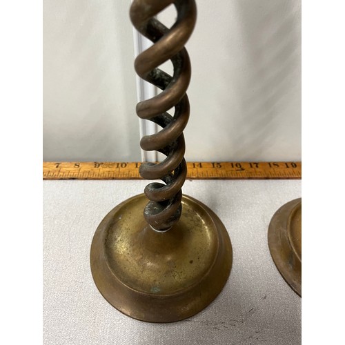 82 - Pair of vintage brass barley twist candlesticks.
40cm h