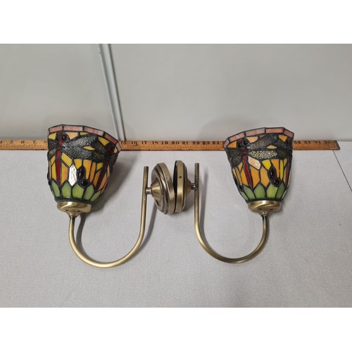 230 - Pair of Tiffany style wall lights with dragon fly design.