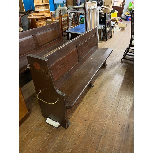 234 - Scottish pine church pew with umbrella/stick holder.