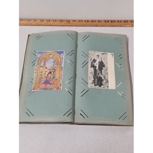 6 - Leather bound Art Nouveau post card album and postcards - 1908