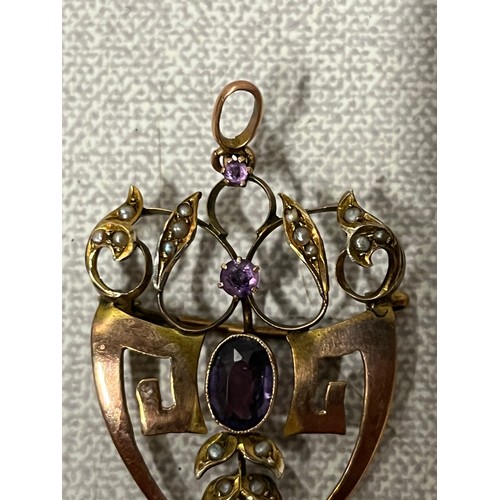 251 - antique edwardian 9ct gold hallmarked Amethyst & pearl pendant 
4.2 grams