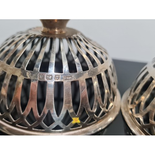 98 - Pair of hallmarked silver pierced baskets. 89 grams.