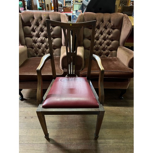 145 - Edwardian inlaid arm chair.