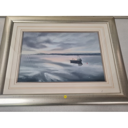 476 - Framed Val Kenyon pastels signed by artist- Dusk on the Firth of Forth & Low Tide Firth of Forth.