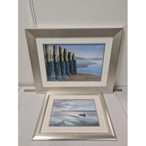 476 - Framed Val Kenyon pastels signed by artist- Dusk on the Firth of Forth & Low Tide Firth of Forth.