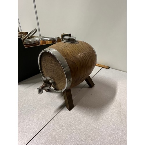 127 - Collection of vintage 1960's ice bucket barrels along with barrel decanter.