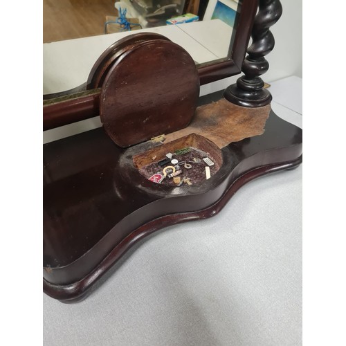 22 - Victorian dressing table mirror with jewellery compartment & barley twist columns. (needs attention)... 