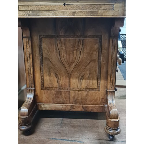 161 - Antique Victorian Burr Walnut inlaid, leather top davenport with presentation plaque (possibly silve... 