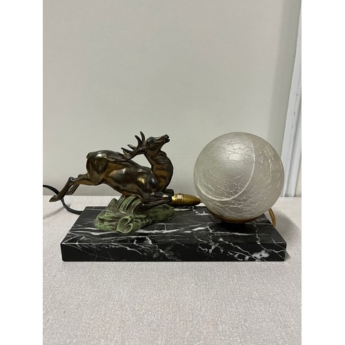 35 - 1930's Art Deco marble and spelter stag lamp.