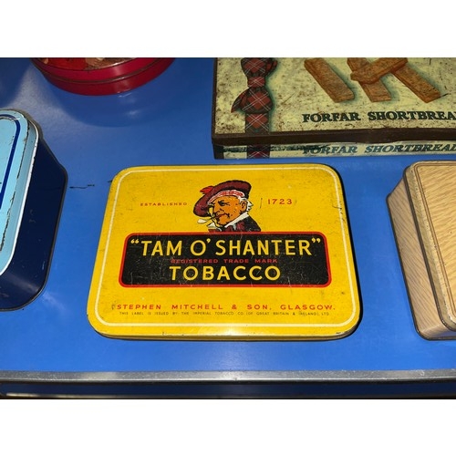 107 - Collection of vintage tins to include Fox's and Tam O' Shanter tobacco etc.