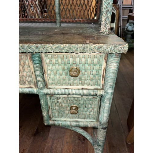 77 - Vintage rattan and wood writing desk. needs painted 
93cm w x 107cm h x 57cm d