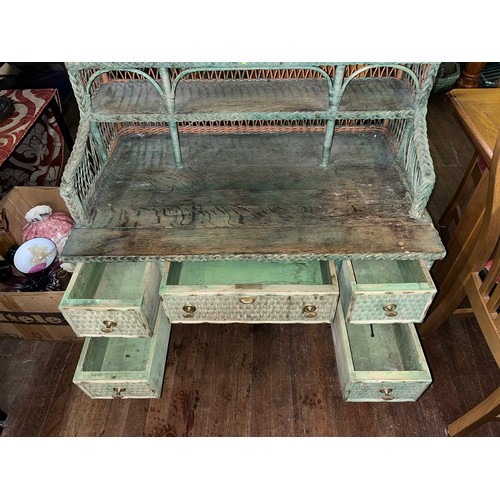 77 - Vintage rattan and wood writing desk. needs painted 
93cm w x 107cm h x 57cm d