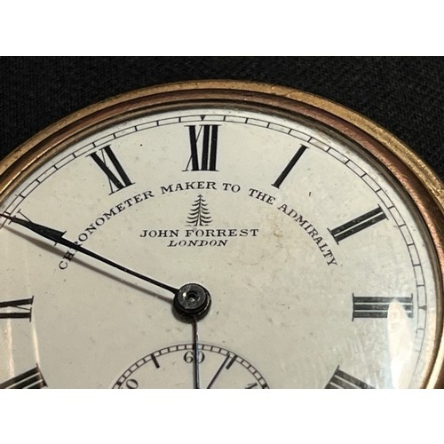 132 - Antique rolled gold John Forrest full hunter pocket watch. Spares or repairs.