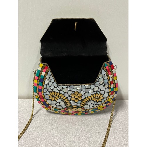 184 - Authentic handmade Moroccan mosaic handbag made with brass, mother of pearl and semi precious stones... 