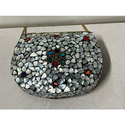 184 - Authentic handmade Moroccan mosaic handbag made with brass, mother of pearl and semi precious stones... 