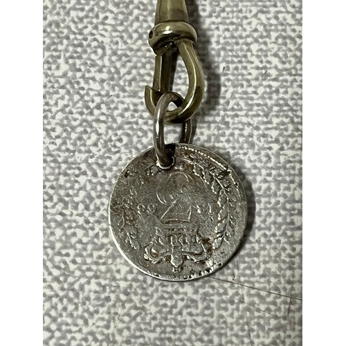 46A - silver albert chain with T-bar & coin