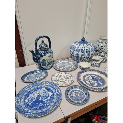 155 - Large selection of blue and white ware. As found.