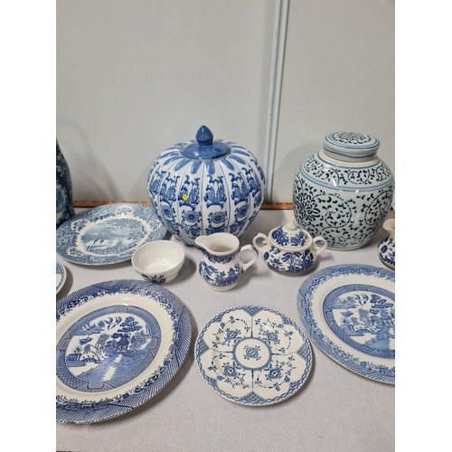 155 - Large selection of blue and white ware. As found.