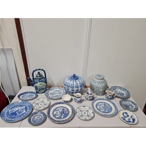 155 - Large selection of blue and white ware. As found.