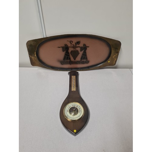 340 - Vintage Gishard barometer and Israeli Hebrew brass tray & 3 way dressing table mirror.